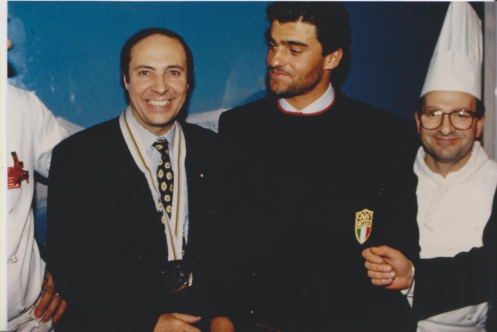 Un giovane Jim Pini con Alberto Tomba